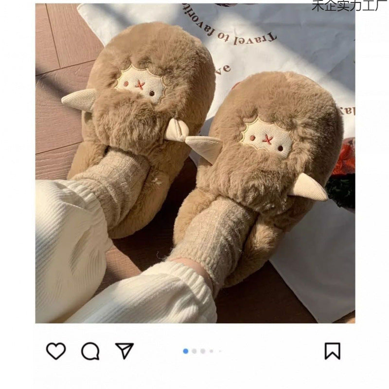 Home Slippers Women Winter Cute Sheep Full Cover Heel Slippers Home Non-Slip Thick Sole Maternity Shoes
