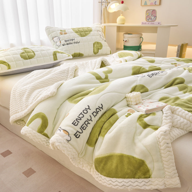 Thickened Warm Blanket 1pc Thickened Warm Blanket | Winter Three-Layer Milk Velvet Beibei Velvet | Office Nap Car Travel Small Blanket | Autumn And Winter Composite Blanket Good Home Partner