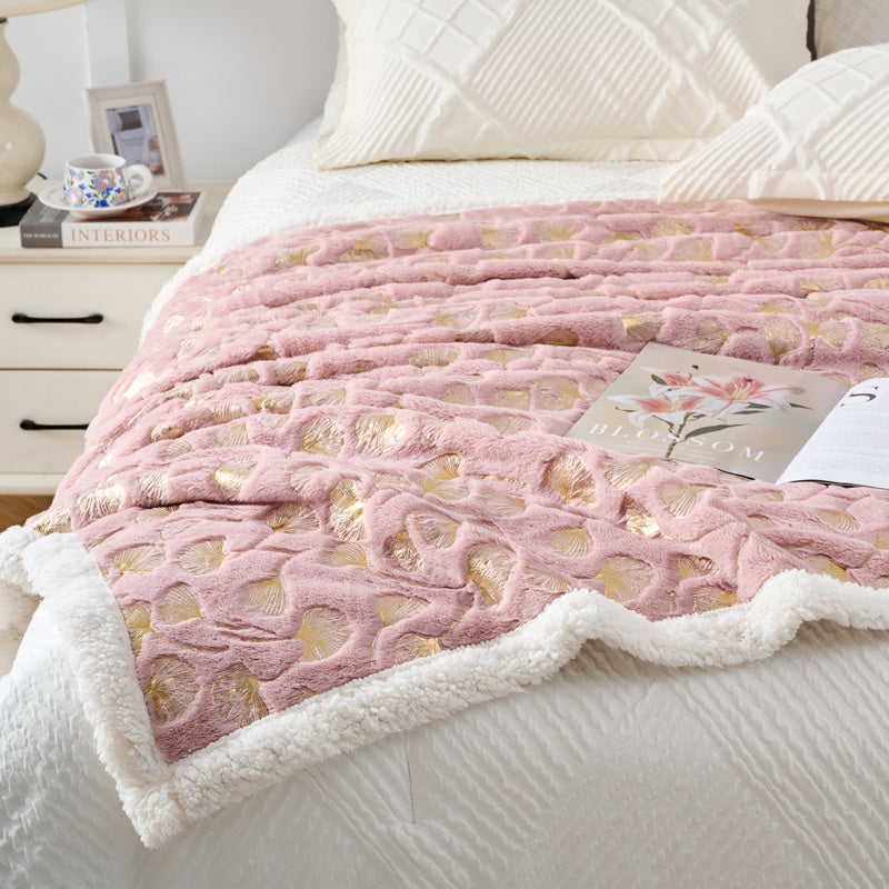 A Ginkgo Leaf Pattern Lamb Blanket, Double-Layer Thickened Small Blanket
