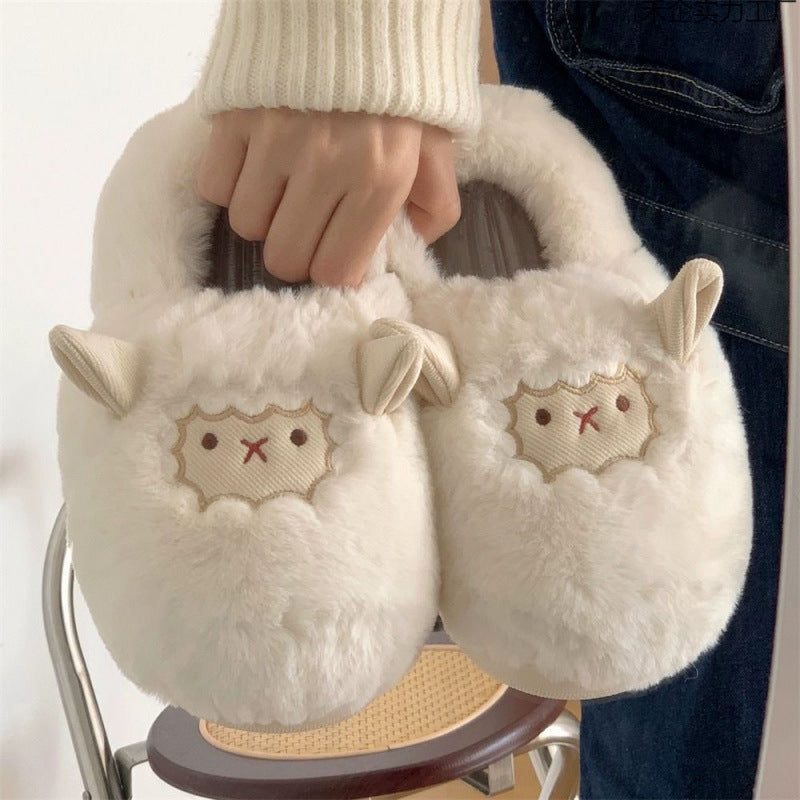 Home Slippers Women Winter Cute Sheep Full Cover Heel Slippers Home Non-Slip Thick Sole Maternity Shoes