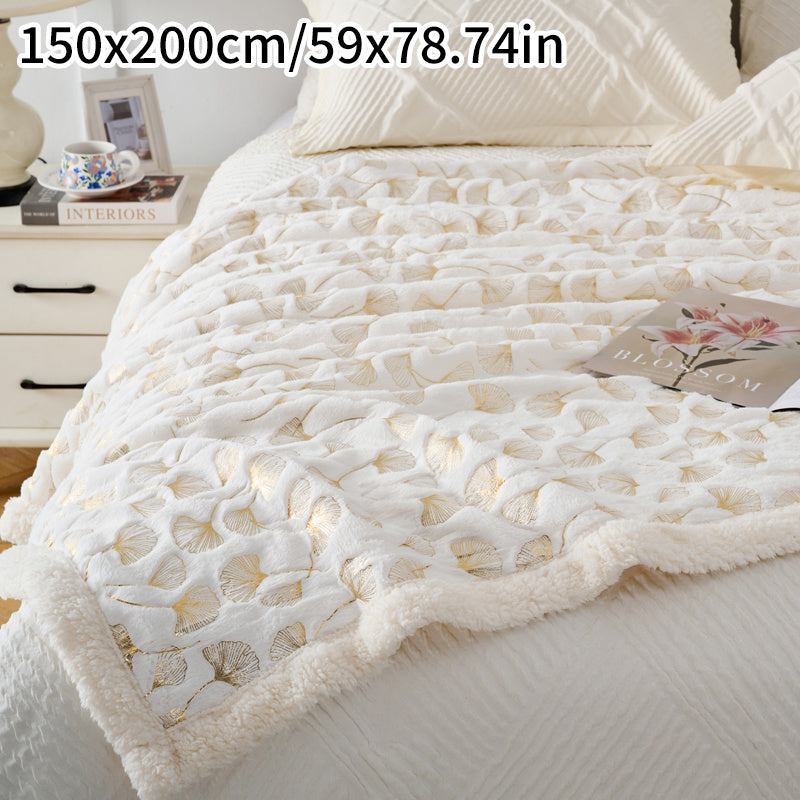 A Ginkgo Leaf Pattern Lamb Blanket, Double-Layer Thickened Small Blanket
