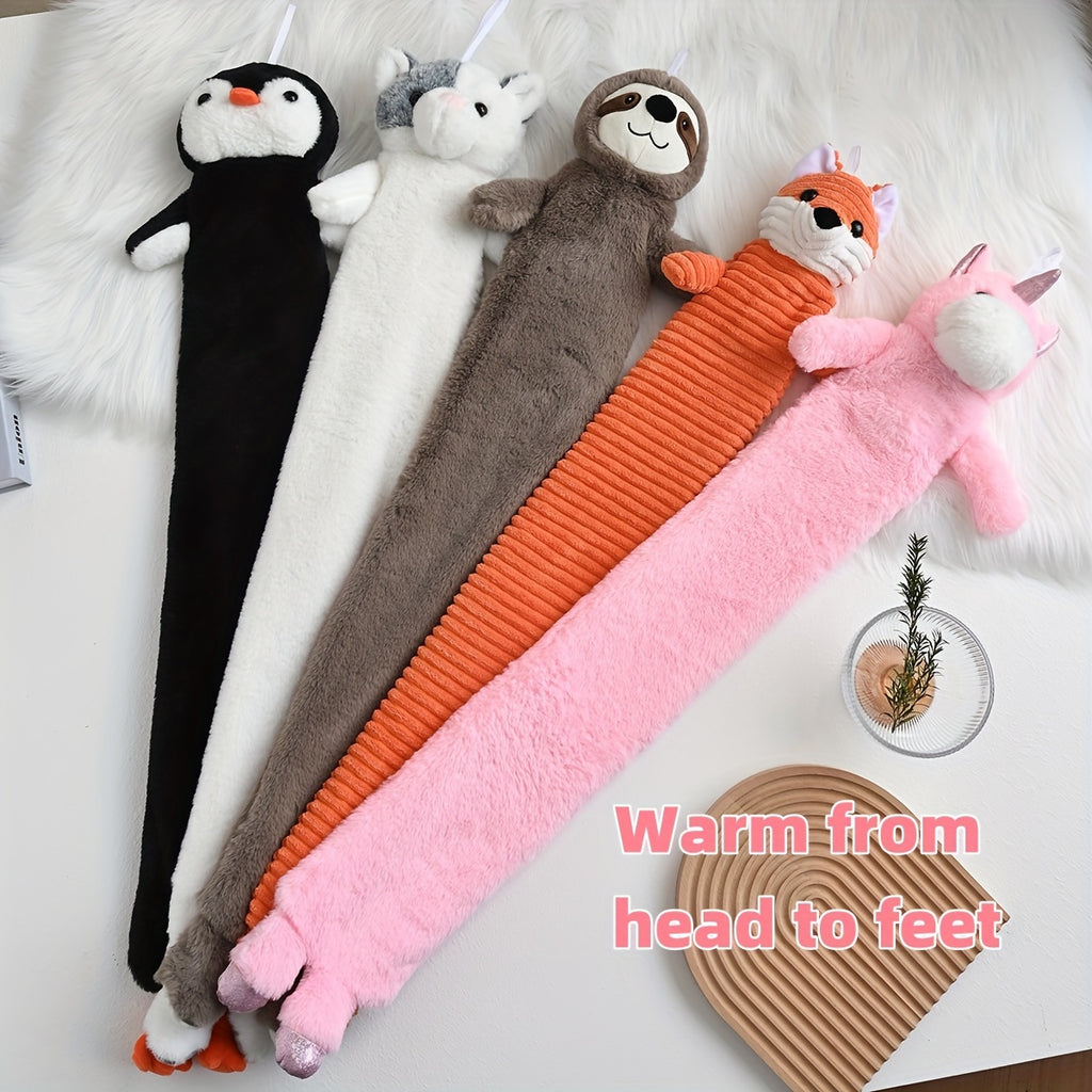 Large Animal Plush Hot Water Bag - Cozy Cartoon Animal Design (Pig, Bear, Rabbit) with Long Stripes for Feet & Head, Soft Warmth for Bed, Living Room, or Car, Cozy Home Accessory, Playful Design, Plush Texture