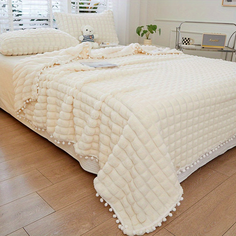 High-grade Solid Color Checkered Blanket, Tassel Ball Decorative Blanket, Suitable for Bedroom Blanket, Sofa Blanket. A Variety of Sizes Are Available, a Good Choice for Holiday Gifts