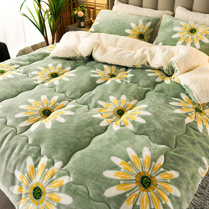 1pc Printed Floral Solid Color Milk Velvet Color-Block Design Thickened Warm Solid Color Autumn-Winter Thick Blanket - Ultra-Soft, Lightweight and Warm, Multi-Purpose Blanket, Modern Style Autumn-Winter Bedding, Suitable for All Seasons