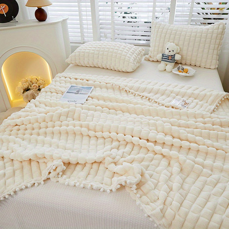 High-grade Solid Color Checkered Blanket, Tassel Ball Decorative Blanket, Suitable for Bedroom Blanket, Sofa Blanket. A Variety of Sizes Are Available, a Good Choice for Holiday Gifts