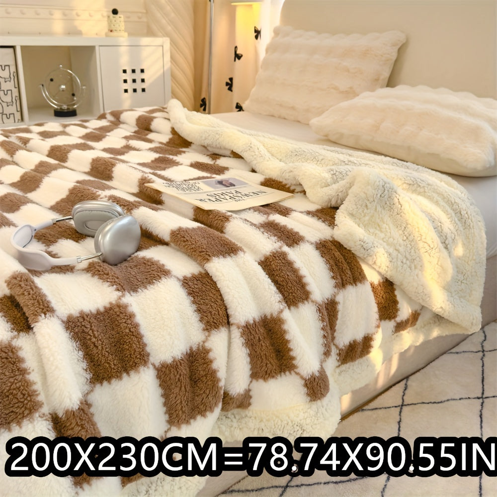A Fresh And Stylish Double-Layer Thick AB Version Lamb Wool Blanket, Suitable for Sofas, Beds, Rooms, Living Rooms, Bedrooms, Offices, And Camping, Serving Multiple Purposes