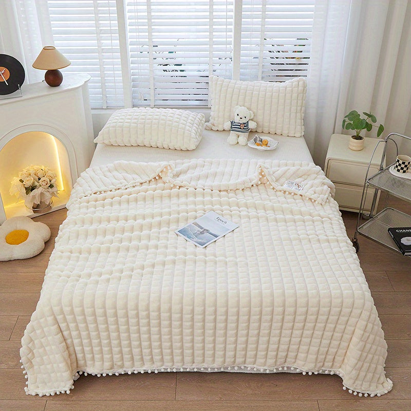 High-grade Solid Color Checkered Blanket, Tassel Ball Decorative Blanket, Suitable for Bedroom Blanket, Sofa Blanket. A Variety of Sizes Are Available, a Good Choice for Holiday Gifts