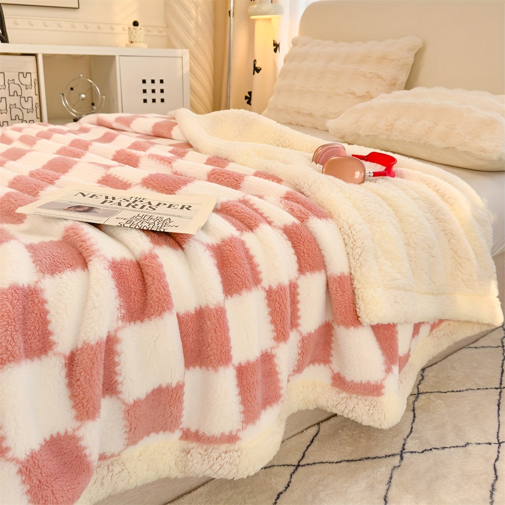 A Fresh And Stylish Double-Layer Thick AB Version Lamb Wool Blanket, Suitable for Sofas, Beds, Rooms, Living Rooms, Bedrooms, Offices, And Camping, Serving Multiple Purposes