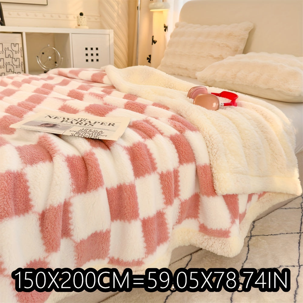 A Fresh And Stylish Double-Layer Thick AB Version Lamb Wool Blanket, Suitable for Sofas, Beds, Rooms, Living Rooms, Bedrooms, Offices, And Camping, Serving Multiple Purposes