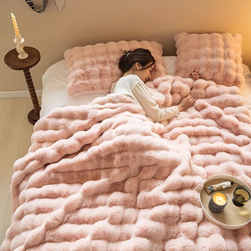 Traditional-Style Plush Double-Layer Leisure Blanket, All-Season Cozy Fleece Comforter with Non- Weave, 100% Polyester, Multipurpose, Machine Washable, No-Print Solid Pattern - Ideal for Air Conditioning, Travel, and Siesta Use, Christmas Present