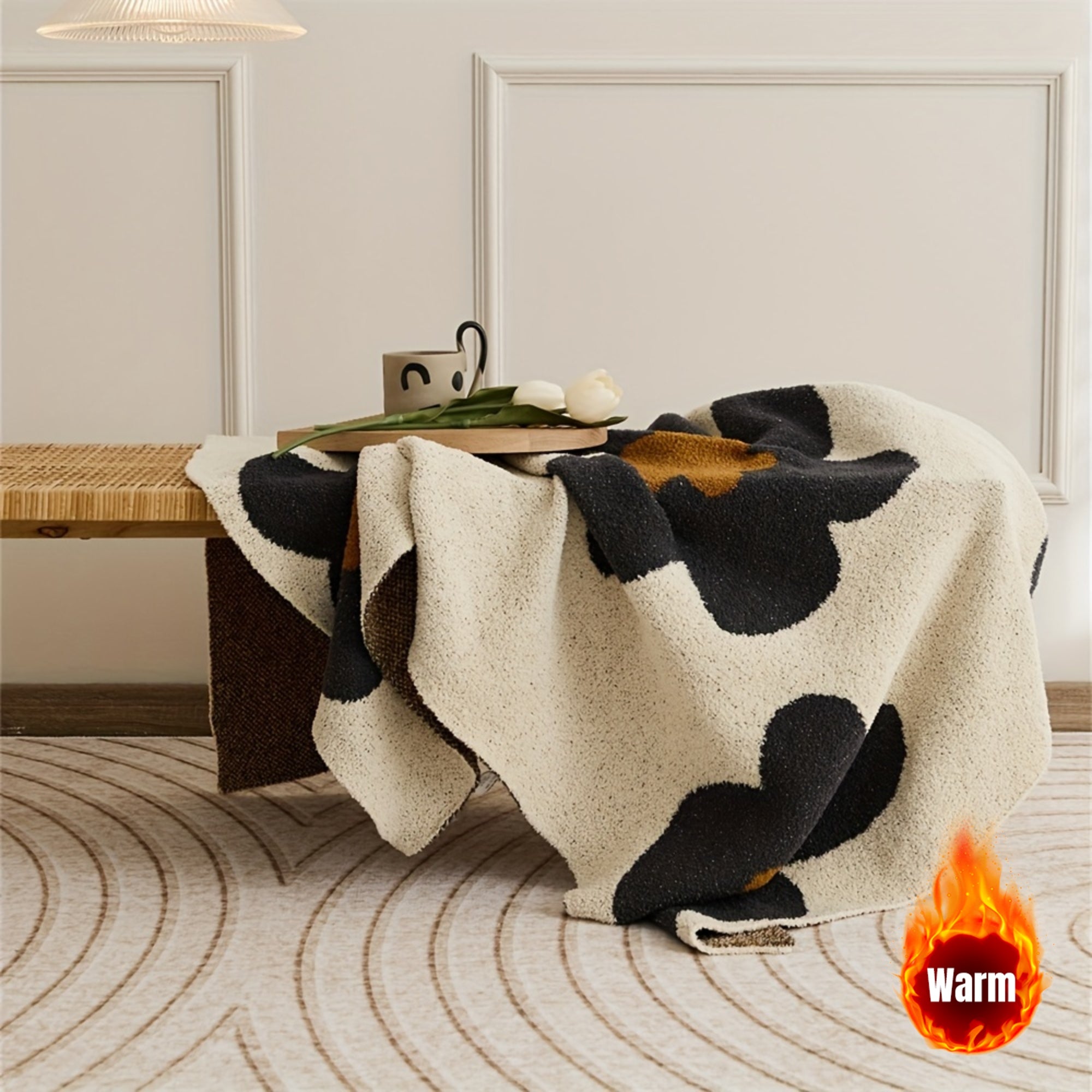 Stay Warm and Cozy with this Beautiful Nordic Flower Pattern Knitted Blanket!