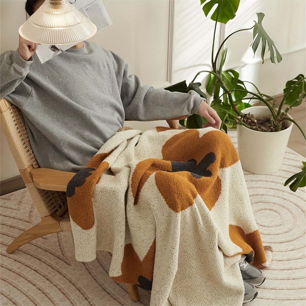 1pc Nordic Flower Pattern Knitted Blanket, Air Conditioning Blanket Warm Cozy Soft Throw Blanket For Couch Bed Sofa