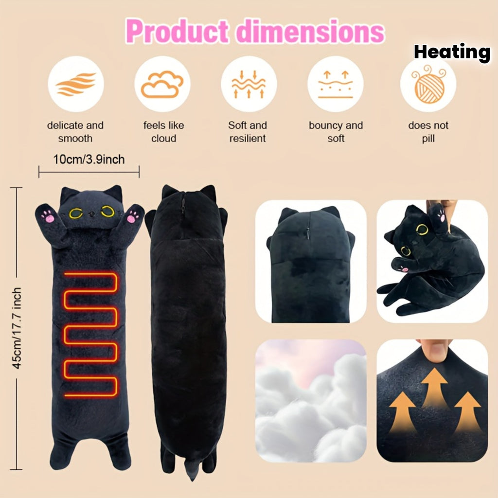 Black Cat Heating Cover Pad | 3-Speed Adjustable Heating, Suitable for Back, Neck, and Shoulder, Portable USB Power, Cute Filling Fun Gift, Ideal for Female and Cat Enthusiasts