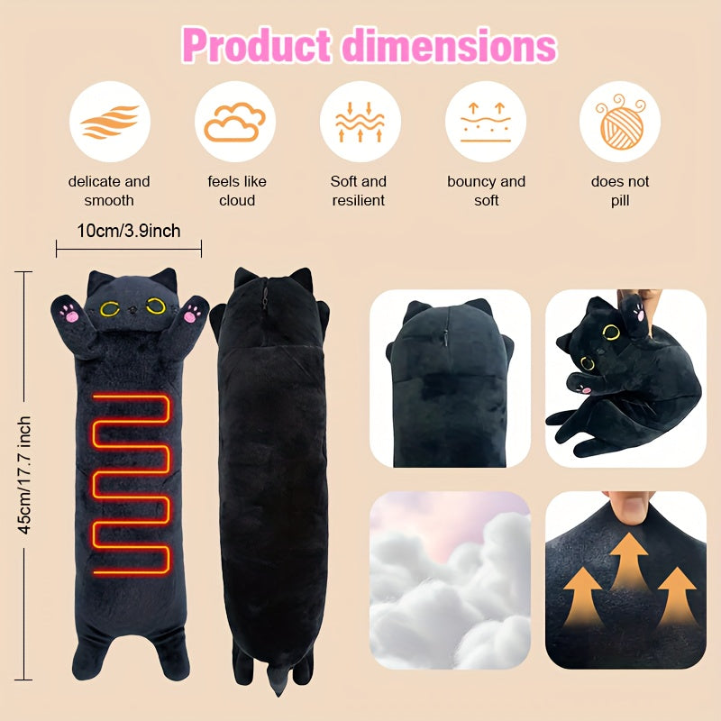 Black Cat Heating Cover Pad | 3-Speed Adjustable Heating, Suitable for Back, Neck, and Shoulder, Portable USB Power, Cute Filling Fun Gift, Ideal for Female and Cat Enthusiasts