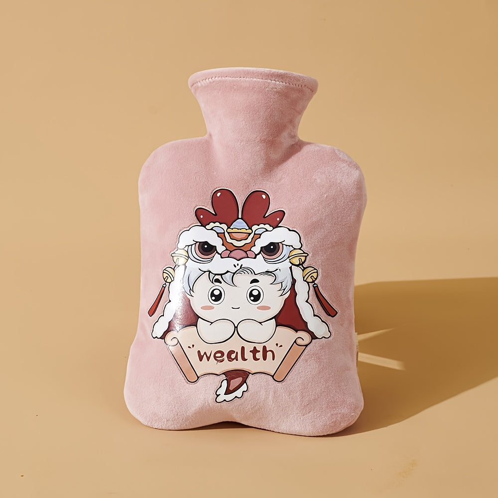 1pc Water-Filled Hot Water Bottle with Plush Cover, Removable and Washable, Non-Shedding, High-Quality Odorless PVC Inner Bag, Inner Bag Color Random