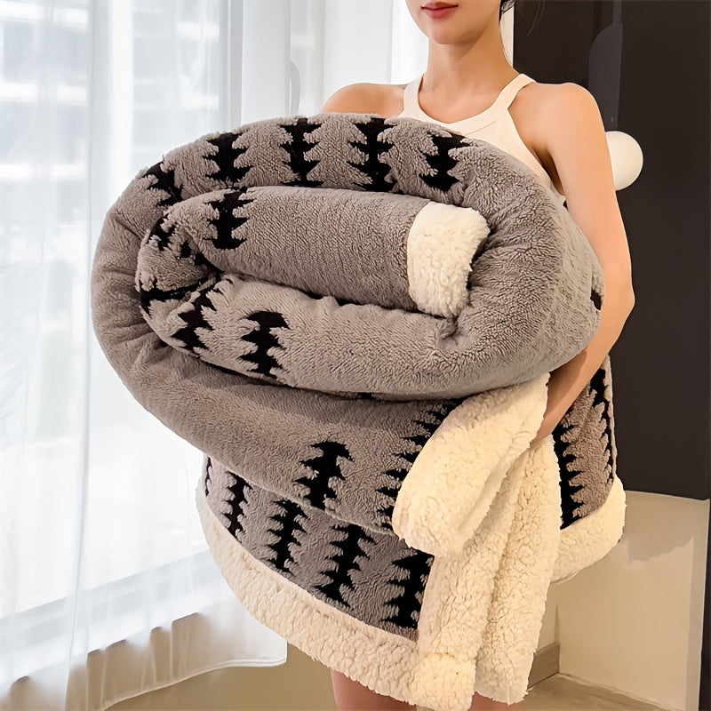 A Double-Layered Autumn And Winter Warm Lamb Fleece Blanket, Suitable for The Bedroom, Sofa Naps, Versatile, Available in Multiple Colors, Quick Heating Blanket, Beautifully Designed Patterns, a Top Choice for Gifts