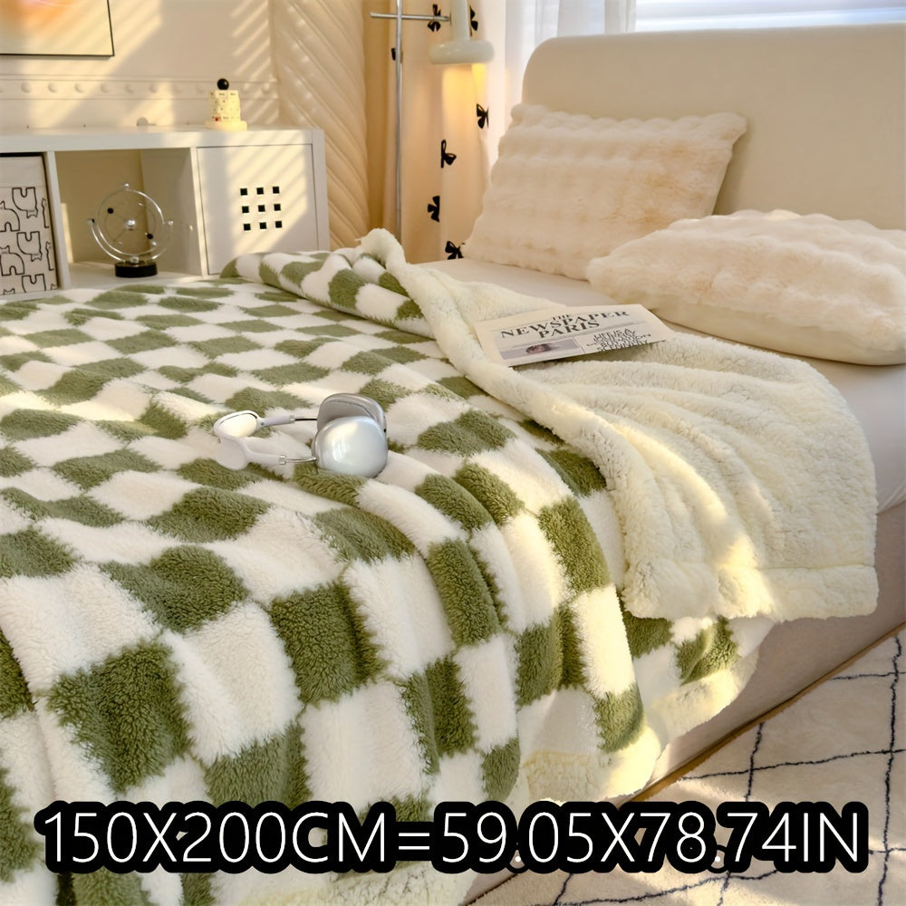 A Fresh And Stylish Double-Layer Thick AB Version Lamb Wool Blanket, Suitable for Sofas, Beds, Rooms, Living Rooms, Bedrooms, Offices, And Camping, Serving Multiple Purposes