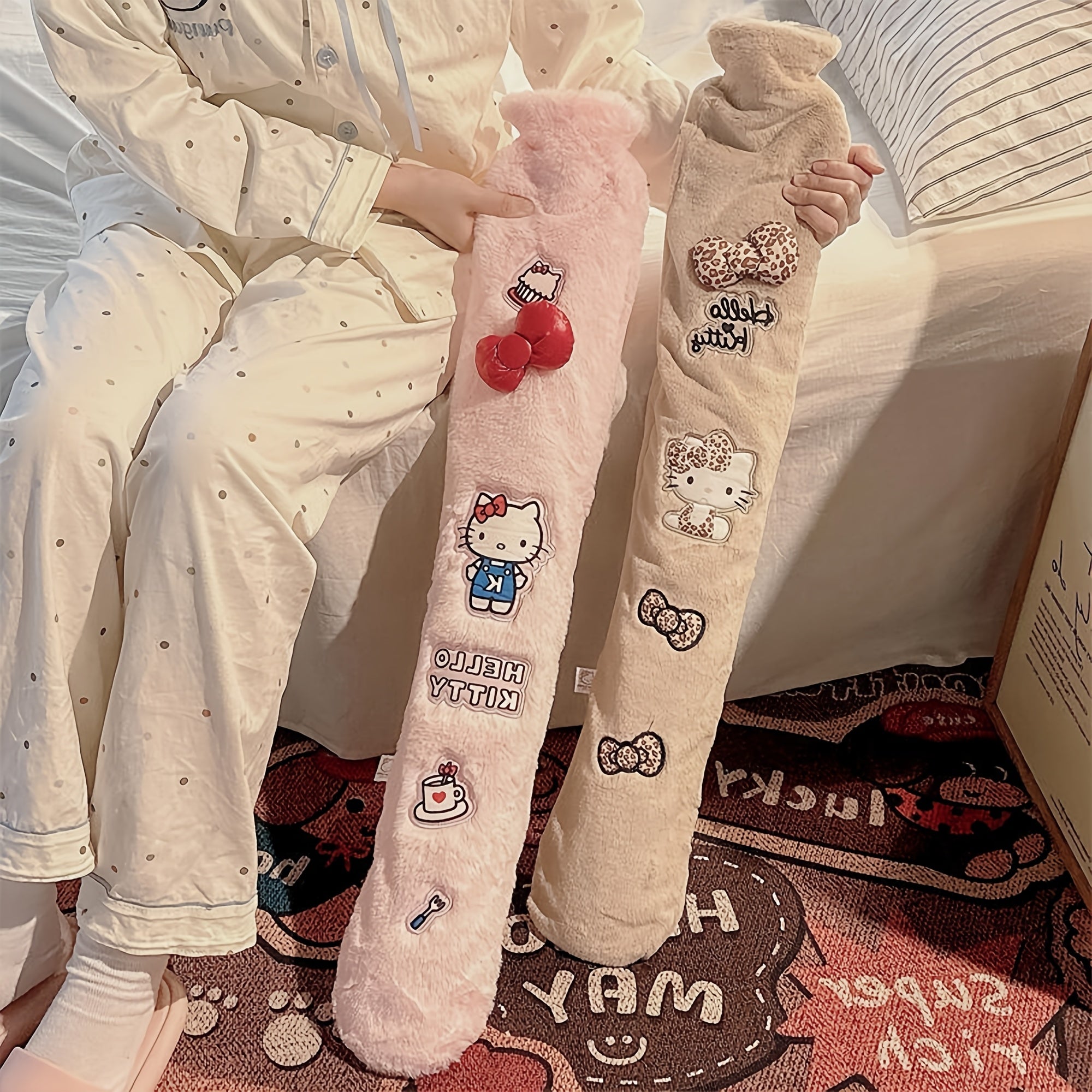 Sanrio Cute Hello Kitty Hot Water Bottle 101.44oz Refillable Water Heating Bag Portable Appearance Winter Hand Warmer Belly Neck Warm Companion Creative Travel Winter Halloween Christmas Thanksgiving Christmas Eve Teen Holiday Birthday Gifts Home