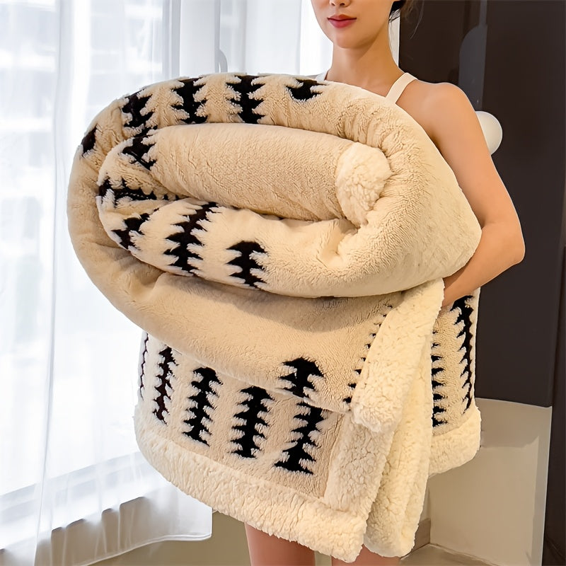 A Double-Layered Autumn And Winter Warm Lamb Fleece Blanket, Suitable for The Bedroom, Sofa Naps, Versatile, Available in Multiple Colors, Quick Heating Blanket, Beautifully Designed Patterns, a Top Choice for Gifts