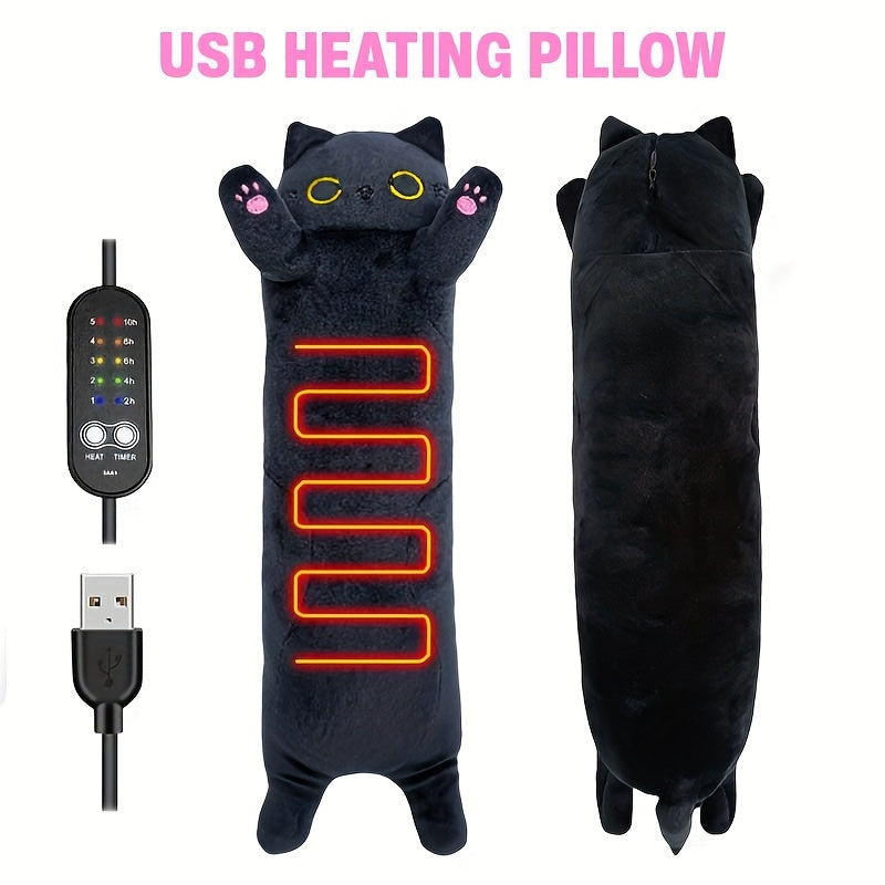 Black Cat Heating Cover Pad | 3-Speed Adjustable Heating, Suitable for Back, Neck, and Shoulder, Portable USB Power, Cute Filling Fun Gift, Ideal for Female and Cat Enthusiasts