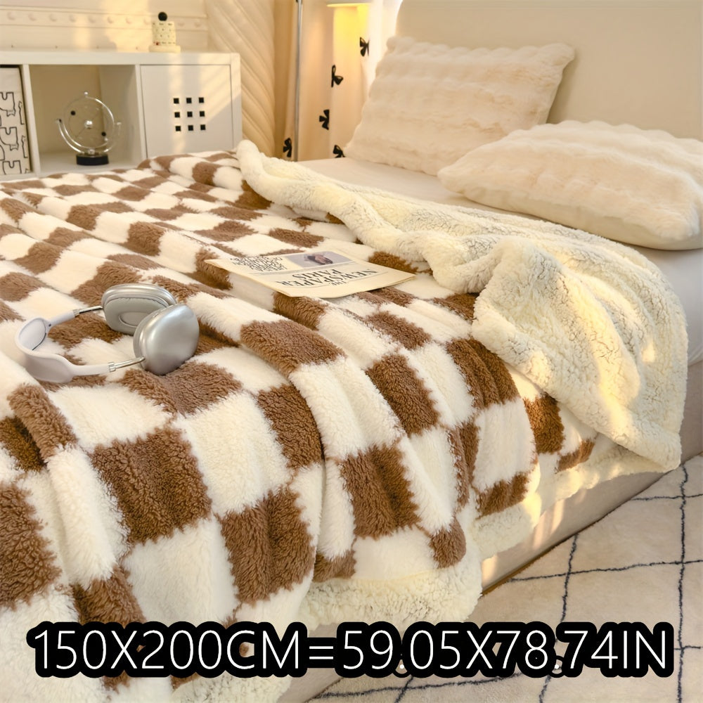 A Fresh And Stylish Double-Layer Thick AB Version Lamb Wool Blanket, Suitable for Sofas, Beds, Rooms, Living Rooms, Bedrooms, Offices, And Camping, Serving Multiple Purposes
