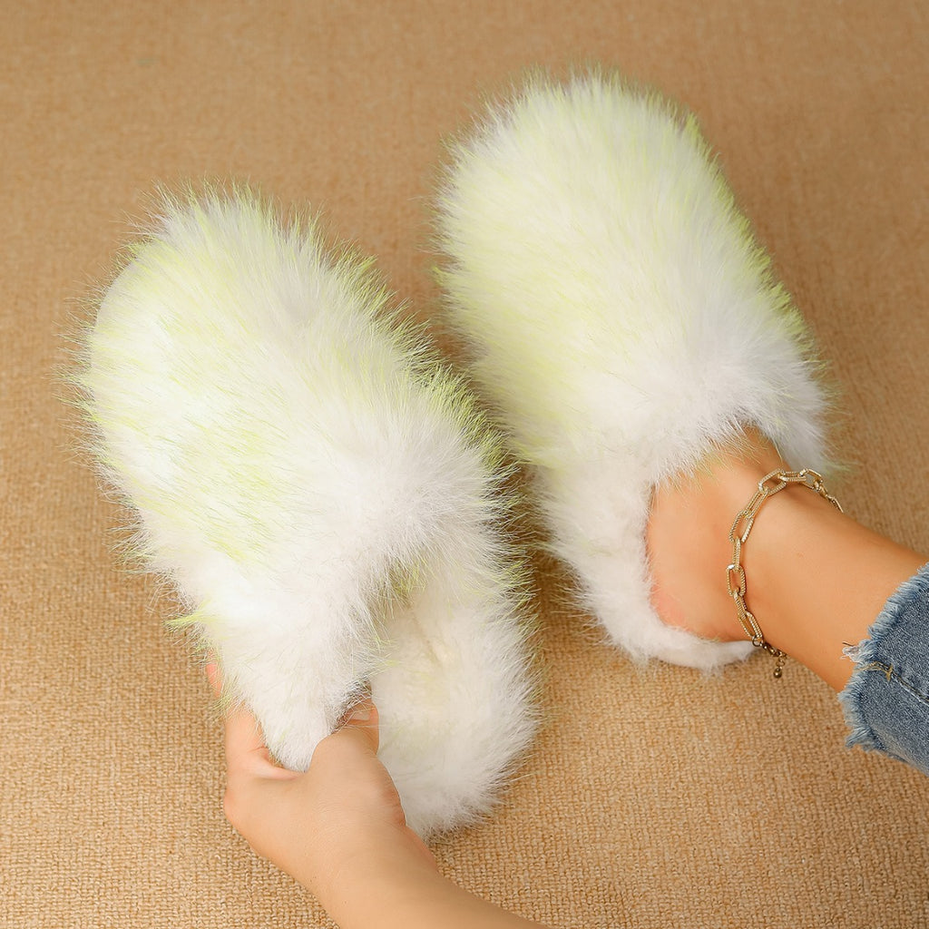 Fluffy Slippers for Women, Long Furry Warm Slippers, Non-Slip Home Thick Slippers