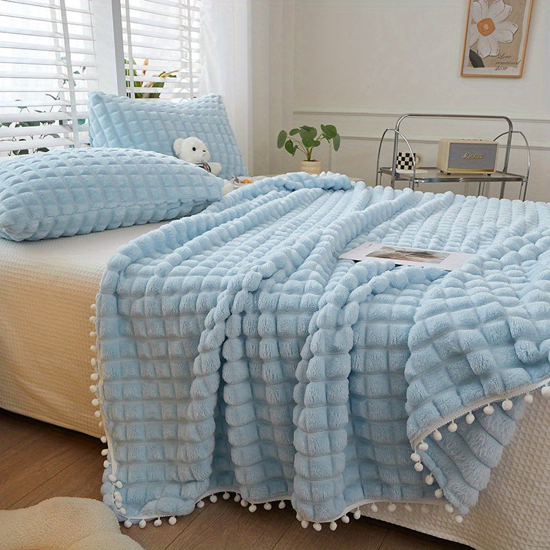 High-grade Solid Color Checkered Blanket, Tassel Ball Decorative Blanket, Suitable for Bedroom Blanket, Sofa Blanket. A Variety of Sizes Are Available, a Good Choice for Holiday Gifts