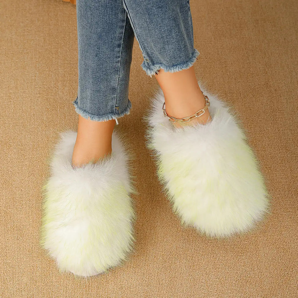 Fluffy Slippers for Women, Long Furry Warm Slippers, Non-Slip Home Thick Slippers
