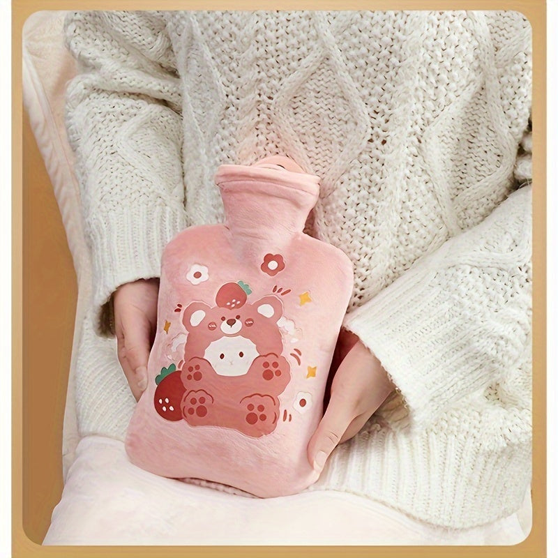1pc Water-Filled Hot Water Bottle with Plush Cover, Removable and Washable, Non-Shedding, High-Quality Odorless PVC Inner Bag, Inner Bag Color Random