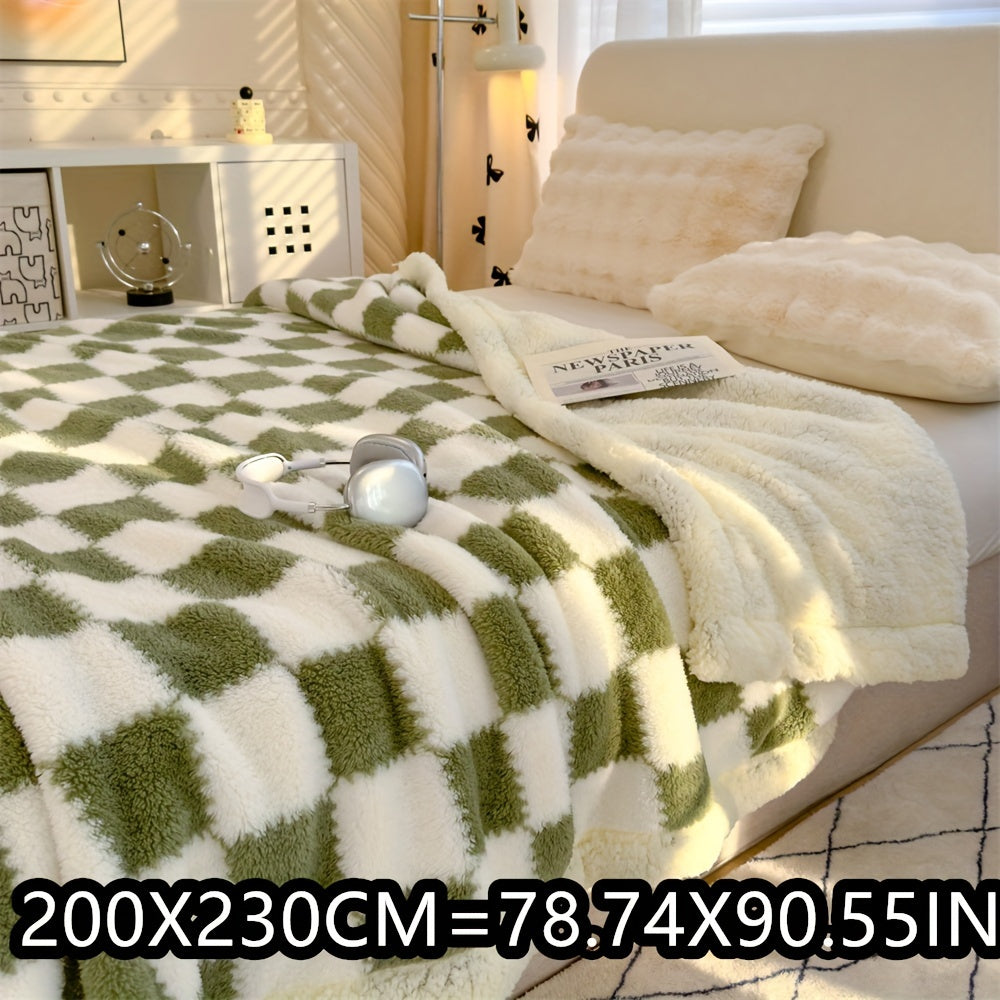 A Fresh And Stylish Double-Layer Thick AB Version Lamb Wool Blanket, Suitable for Sofas, Beds, Rooms, Living Rooms, Bedrooms, Offices, And Camping, Serving Multiple Purposes