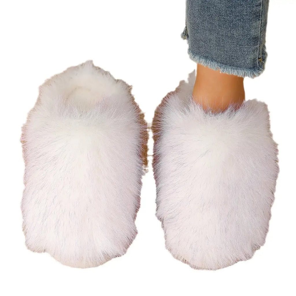 Fluffy Slippers for Women, Long Furry Warm Slippers, Non-Slip Home Thick Slippers