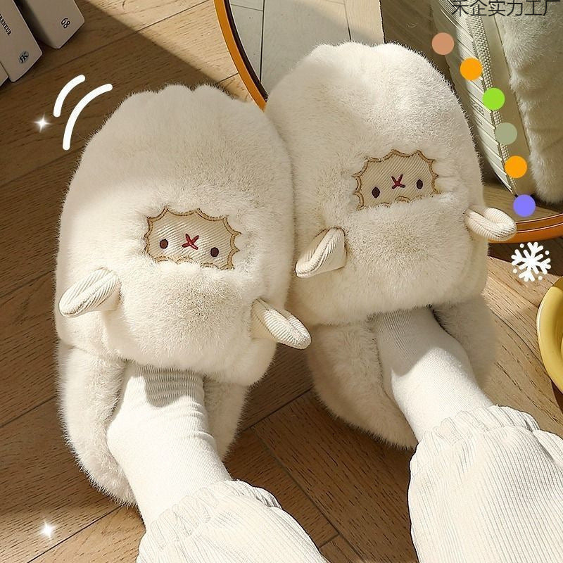 Home Slippers Women Winter Cute Sheep Full Cover Heel Slippers Home Non-Slip Thick Sole Maternity Shoes