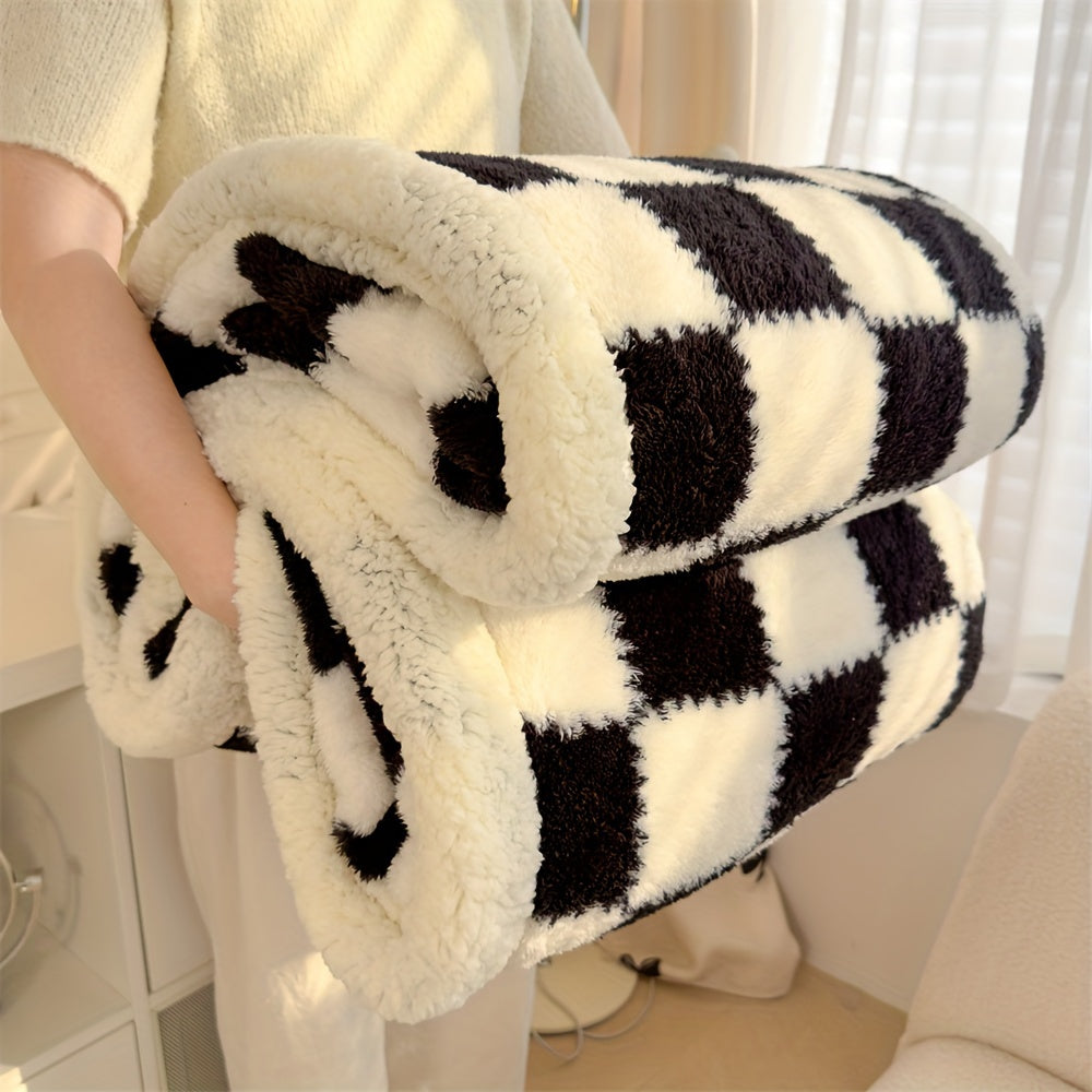 A Fresh And Stylish Double-Layer Thick AB Version Lamb Wool Blanket, Suitable for Sofas, Beds, Rooms, Living Rooms, Bedrooms, Offices, And Camping, Serving Multiple Purposes