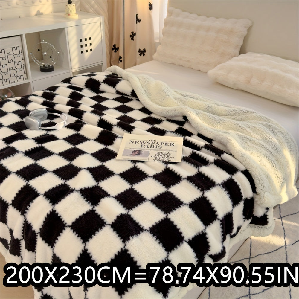 A Fresh And Stylish Double-Layer Thick AB Version Lamb Wool Blanket, Suitable for Sofas, Beds, Rooms, Living Rooms, Bedrooms, Offices, And Camping, Serving Multiple Purposes