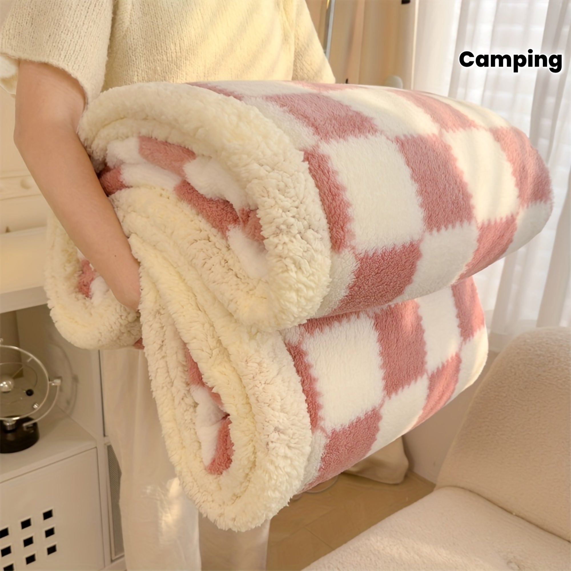 A Fresh And Stylish Double-Layer Thick AB Version Lamb Wool Blanket, Suitable for Sofas, Beds, Rooms, Living Rooms, Bedrooms, Offices, And Camping, Serving Multiple Purposes