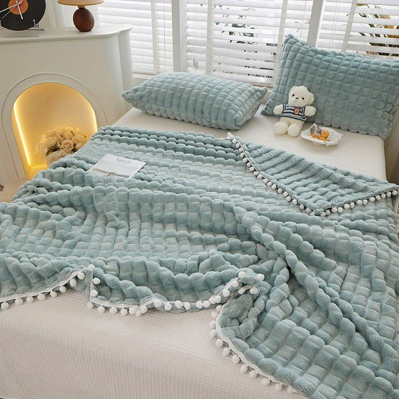 High-grade Solid Color Checkered Blanket, Tassel Ball Decorative Blanket, Suitable for Bedroom Blanket, Sofa Blanket. A Variety of Sizes Are Available, a Good Choice for Holiday Gifts