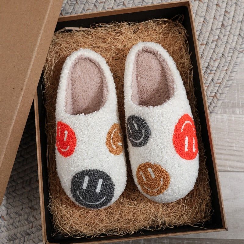 Women'S Plush Face Slippers with Expressive Eyes & Smile - Non-Slip EVA Sole, Soft Pink Heart & Face Design Indoor House Shoes, Cozy Winter Warmth, Cute Gift Box Included for Home, Parties & for family - All-Season Comfortable Slip-Ons (Hand Washabl