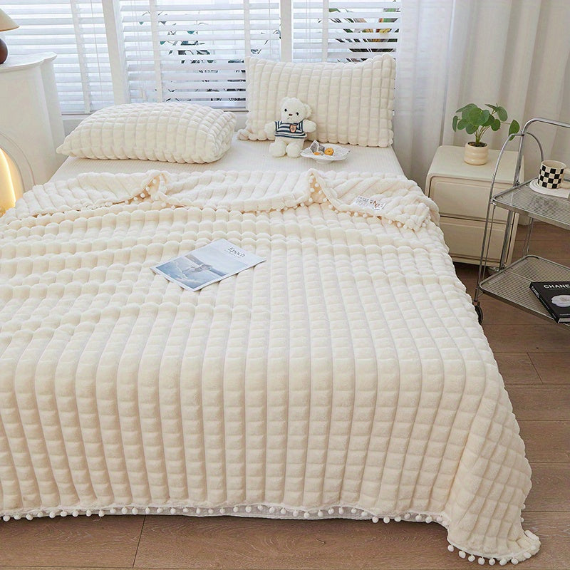 High-grade Solid Color Checkered Blanket, Tassel Ball Decorative Blanket, Suitable for Bedroom Blanket, Sofa Blanket. A Variety of Sizes Are Available, a Good Choice for Holiday Gifts