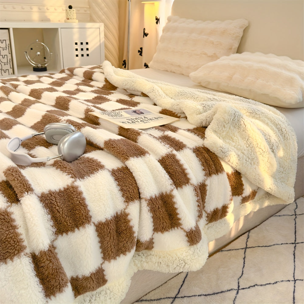 A Fresh And Stylish Double-Layer Thick AB Version Lamb Wool Blanket, Suitable for Sofas, Beds, Rooms, Living Rooms, Bedrooms, Offices, And Camping, Serving Multiple Purposes