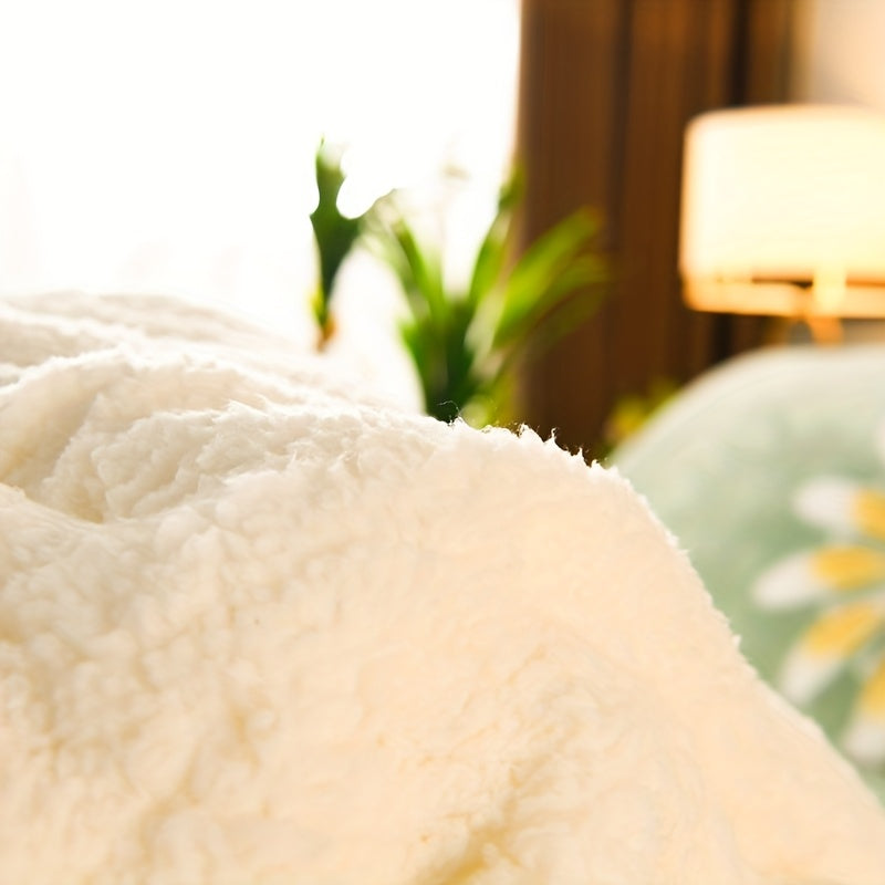 1pc Printed Floral Solid Color Milk Velvet Color-Block Design Thickened Warm Solid Color Autumn-Winter Thick Blanket - Ultra-Soft, Lightweight and Warm, Multi-Purpose Blanket, Modern Style Autumn-Winter Bedding, Suitable for All Seasons