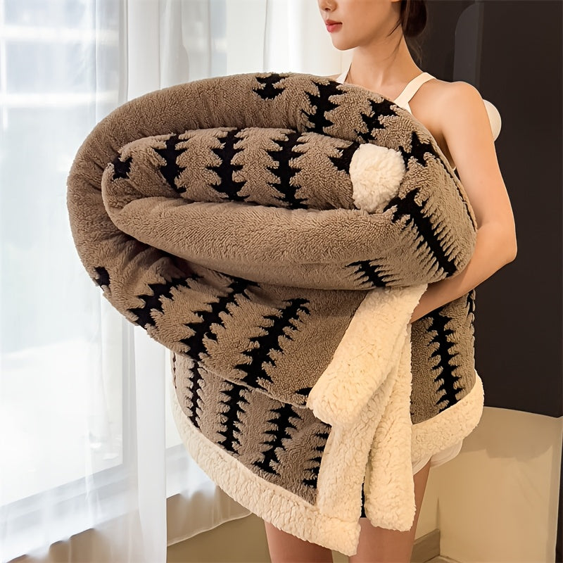 A Double-Layered Autumn And Winter Warm Lamb Fleece Blanket, Suitable for The Bedroom, Sofa Naps, Versatile, Available in Multiple Colors, Quick Heating Blanket, Beautifully Designed Patterns, a Top Choice for Gifts