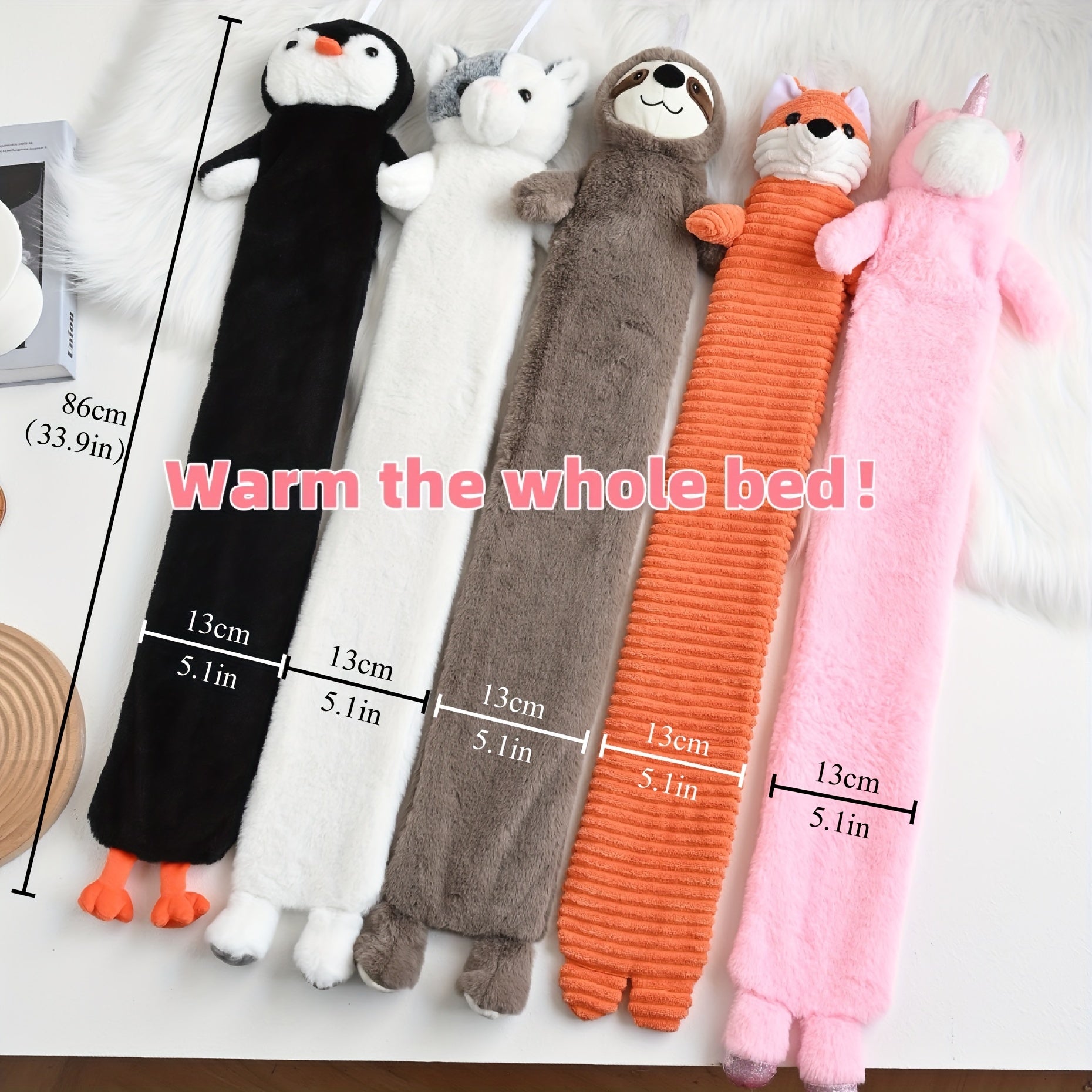 Large Animal Plush Hot Water Bag - Cozy Cartoon Animal Design (Pig, Bear, Rabbit) with Long Stripes for Feet & Head, Soft Warmth for Bed, Living Room, or Car, Cozy Home Accessory, Playful Design, Plush Texture