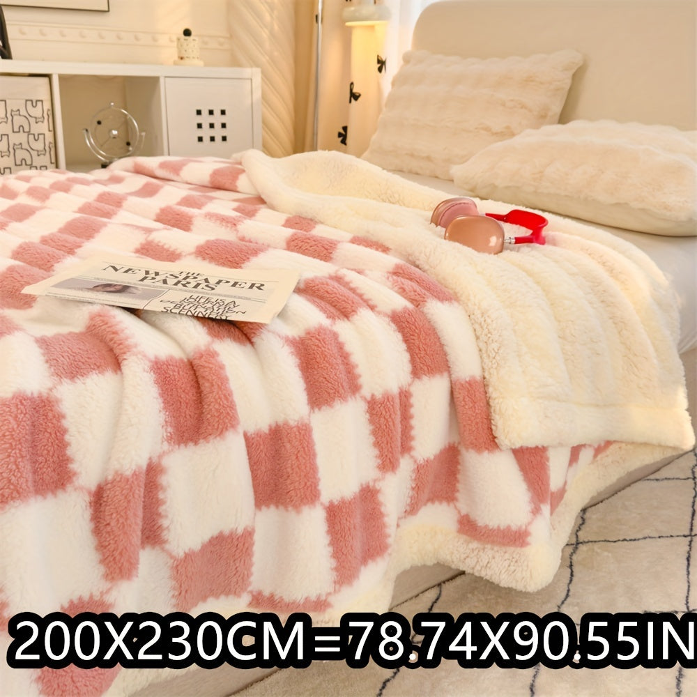 A Fresh And Stylish Double-Layer Thick AB Version Lamb Wool Blanket, Suitable for Sofas, Beds, Rooms, Living Rooms, Bedrooms, Offices, And Camping, Serving Multiple Purposes
