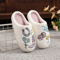 A Pair of Ladies Color Matching Simple Fashion Autumn and Winter Leisure New Embroidered Anti-slip Warm Slippers, Women Shoes