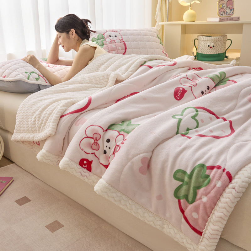 Thickened Warm Blanket 1pc Thickened Warm Blanket | Winter Three-Layer Milk Velvet Beibei Velvet | Office Nap Car Travel Small Blanket | Autumn And Winter Composite Blanket Good Home Partner