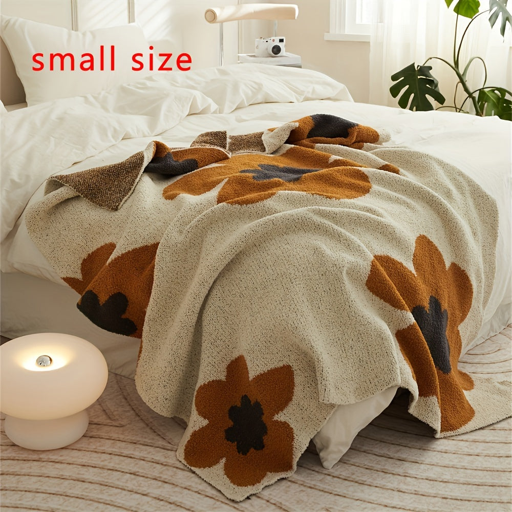 1pc Nordic Flower Pattern Knitted Blanket, Air Conditioning Blanket Warm Cozy Soft Throw Blanket For Couch Bed Sofa