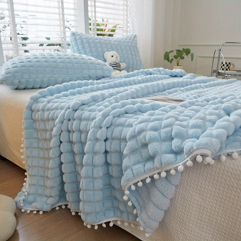 High-grade Solid Color Checkered Blanket, Tassel Ball Decorative Blanket, Suitable for Bedroom Blanket, Sofa Blanket. A Variety of Sizes Are Available, a Good Choice for Holiday Gifts