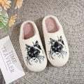A Pair of Ladies Color Matching Simple Fashion Casual New Black Cat Embroidered Anti-slip Warm Slippers in Autumn and Winter., Women Shoes
