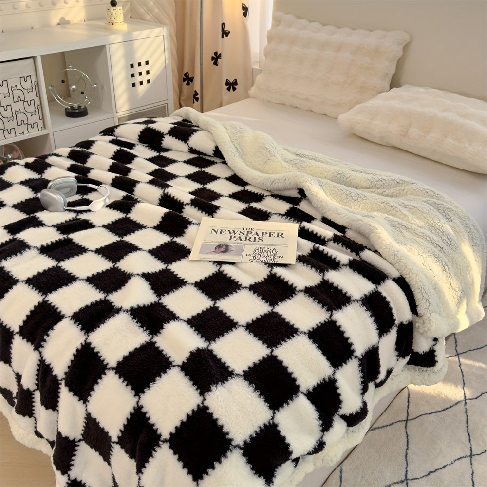 A Fresh And Stylish Double-Layer Thick AB Version Lamb Wool Blanket, Suitable for Sofas, Beds, Rooms, Living Rooms, Bedrooms, Offices, And Camping, Serving Multiple Purposes