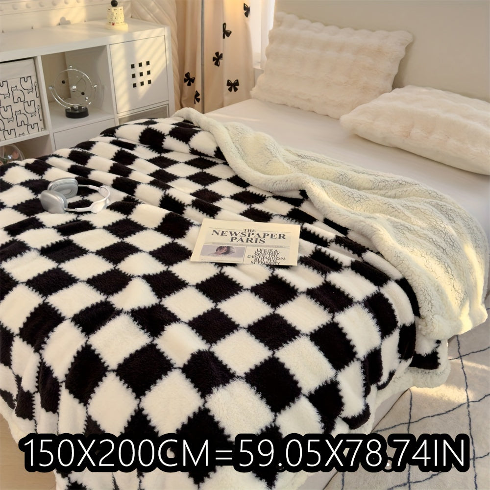 A Fresh And Stylish Double-Layer Thick AB Version Lamb Wool Blanket, Suitable for Sofas, Beds, Rooms, Living Rooms, Bedrooms, Offices, And Camping, Serving Multiple Purposes